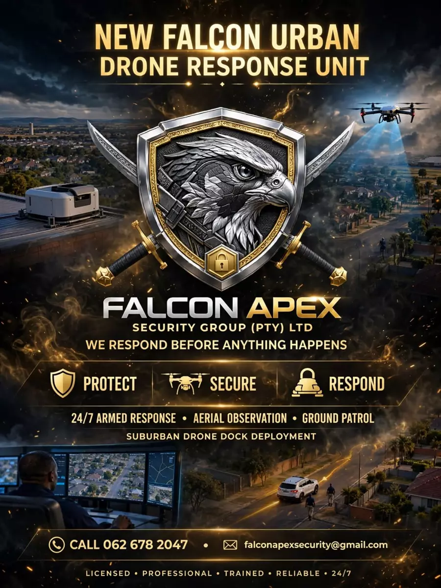 Falcon Apex urban drone response unit promotional flyer